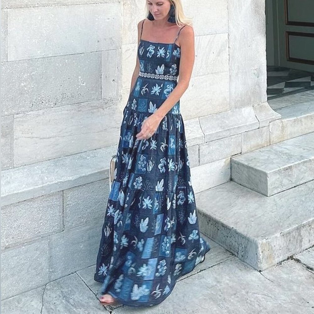 Agua by Agua Bendita Lima Algae Printed Linen Maxi Dress